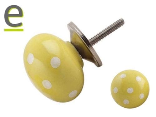 pomelli gialli a pois bianchi, pomelli molto colorati, abbinabili ad altri modelli decorati a pois