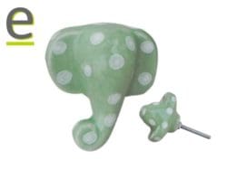 pomello in ceramica modellato a forma di testa di elefante, disponibile in 3 colori diversi, da montare alternati tra loro