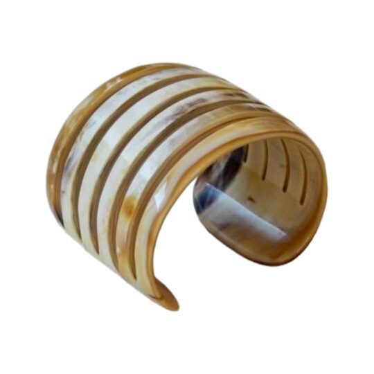 Righe Large in corno di bufalo con fascia aperta e sfumature beige, ambra e marroni