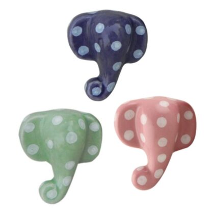 Pomelli elefante in ceramica dipinta a mano disponibili in verde rosa e viola CFK