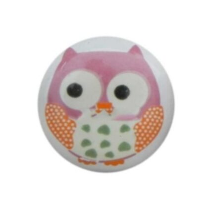 Pomello in ceramica bianca con gufo rosa per cameretta KID-28