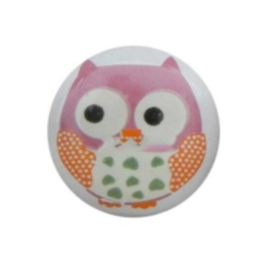 Pomello in ceramica bianca con gufo rosa per cameretta KID-28