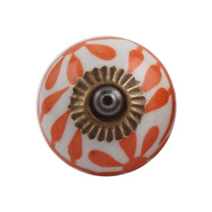 Pomello per mobili in ceramica bianca con foglie arancioni CK-467