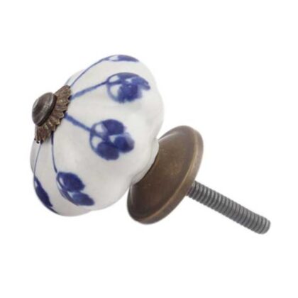 Pomello in ceramica bianco con motivo floreale blu CK-427