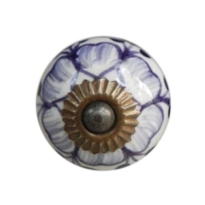 Pomello in ceramica dipinta a mano bianco e blu con fiore CK-407