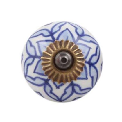 Pomello in ceramica bianco con motivo geometrico blu CK-304