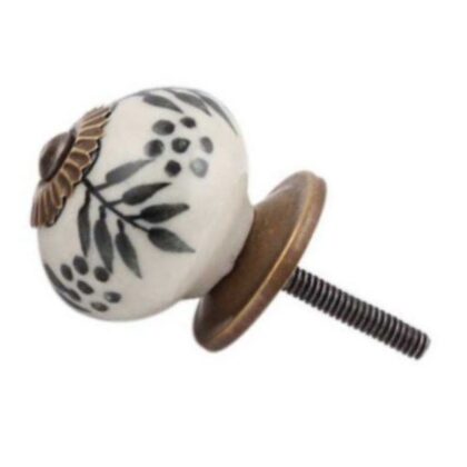 Pomello in ceramica bianco con decoro floreale nero