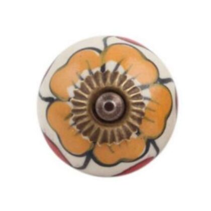 Pomello in ceramica con decoro floreale giallo e rosso CK-394