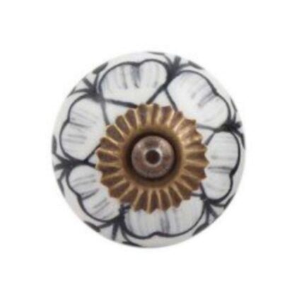 Pomello in ceramica bianco con decoro floreale nero CK-402