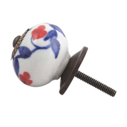 Pomello in ceramica bianco con decoro floreale rosso e blu CK-576