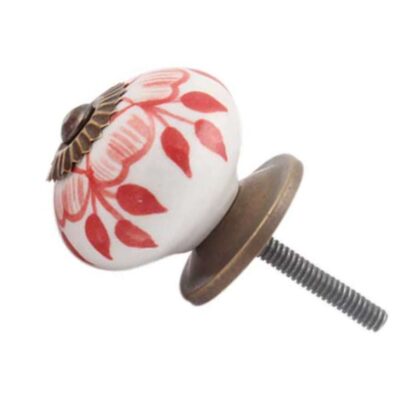 Pomello in ceramica bianco con motivo floreale rosso e accessori in metallo CK-408