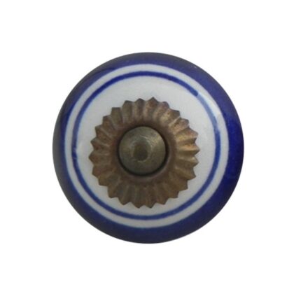 Pomello LCK-109 in ceramica bianca e blu con accessori con finitura anticata/bronzata