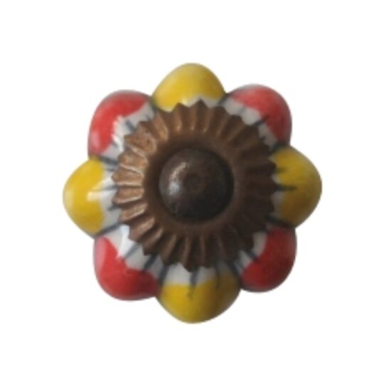 Pomello a fiore in ceramica con petali rossi e gialli CK-540