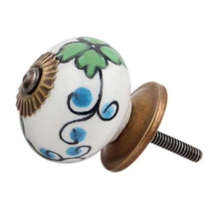 omello in ceramica bianco con foglie verdi e decori azzurri