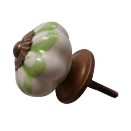 Pomello in ceramica bianco e verde a forma di fiore CK-439