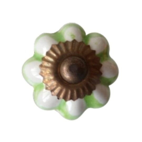 Pomello decorativo in ceramica bianco e verde con rilievi bianchi CK-439