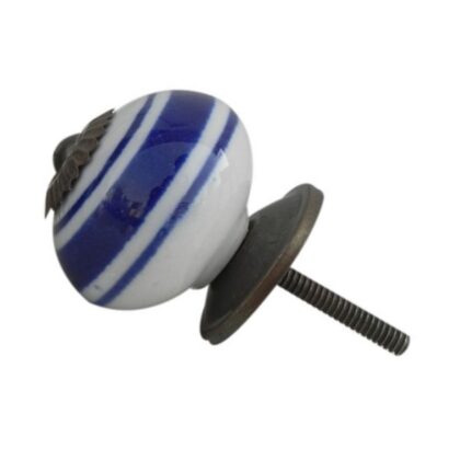 Pomello in ceramica bianca dipinta a mano con righe blu LCK-109