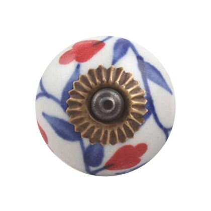 Pomello in ceramica bianco con fiori rossi e foglie blu CK-576