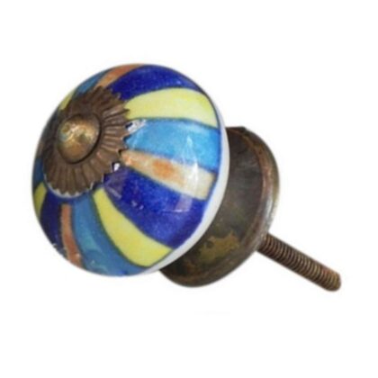 Pomello in ceramica con fasce blu, azzurre, gialle e arancio CK-94