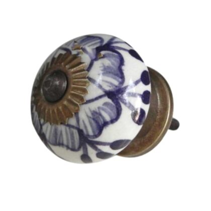 Pomello in ceramica bianca con decoro floreale blu CK-407