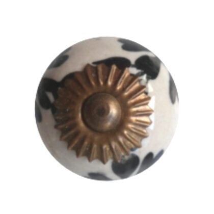 Pomello in ceramica bianca con decoro floreale nero CK-521