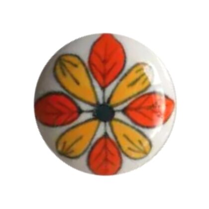 Pomello in ceramica bianca con decoro floreale rosso e giallo CK-337