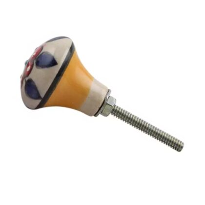 Pomello in ceramica FBK-43 color avorio con fascia gialla, fiore rosso, petali blu e accessori in metallo