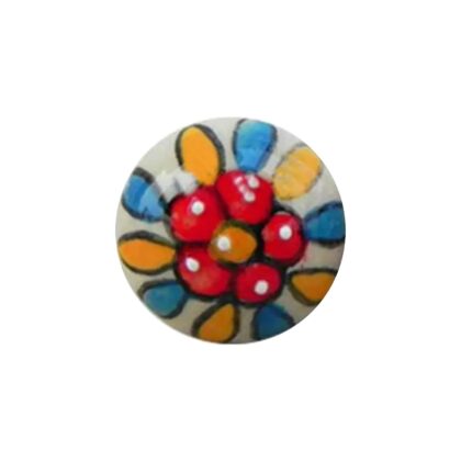 Pomello in ceramica FBK-27 bianco e giallo con decoro floreale rosso, blu e giallo, completo di vite e accessori in metallo