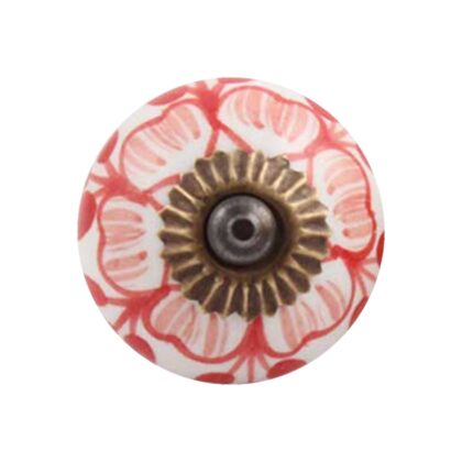 Pomello in ceramica bianco decorato con fiori rossi e accessori in metallo CK-408