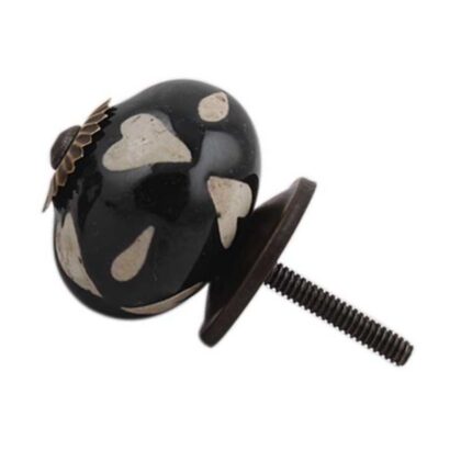 Pomello per mobili in ceramica nera con decoro crema artigianale CK-566
