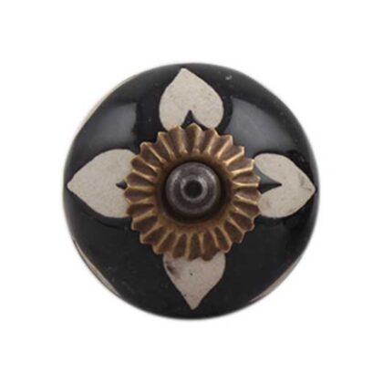 Pomello in ceramica nera decorata a mano con motivo crema CK-566