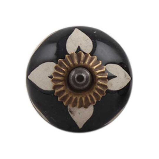 Pomello in ceramica nera decorata a mano con motivo crema CK-566