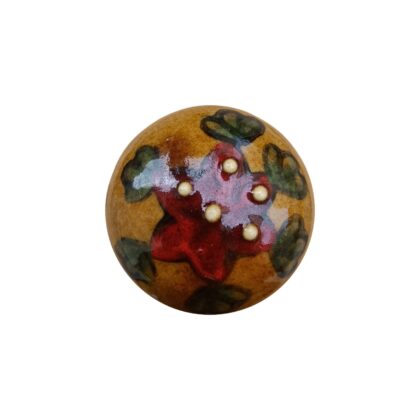 Pomello FBK-18 in ceramica ocra con decoro floreale rosso e verde, completo di vite e accessori in metallo
