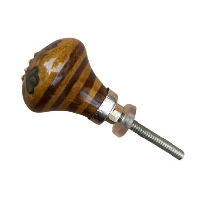 Pomello in ceramica FBK-18 ocra con fiore rosso e foglie verdi