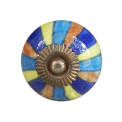 Pomello in ceramica con decoro radiale multicolore blu, giallo e arancio CK-94