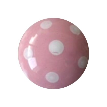 Pomello in ceramica rosa con pois bianchi DCK-43
