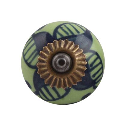 Pomello verde e blu in ceramica visto frontalmente