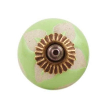 Pomello CK-261 in ceramica verde con decorazione bianca e accessori con finitura anticata/bronzata