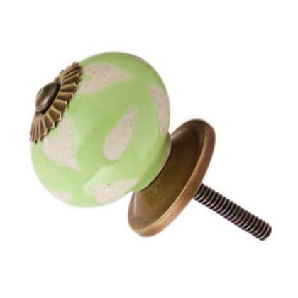 Pomello in ceramica verde dipinta a mano con decorazione bianca CK-261