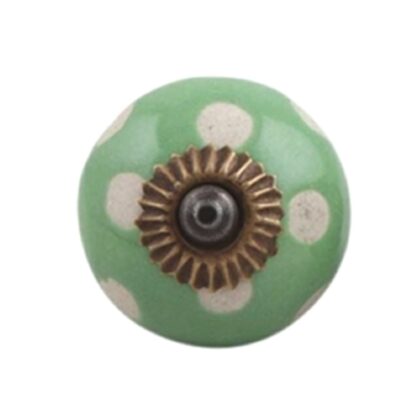 Pomello per mobili in ceramica verde con decorazione a pois bianchi DCK-96