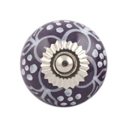 Pomello in ceramica viola con decoro floreale bianco CK-423