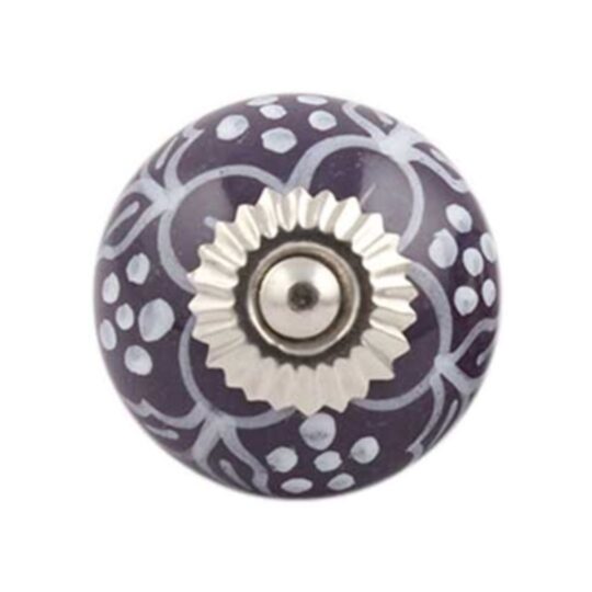 Pomello in ceramica viola con decoro floreale bianco CK-423