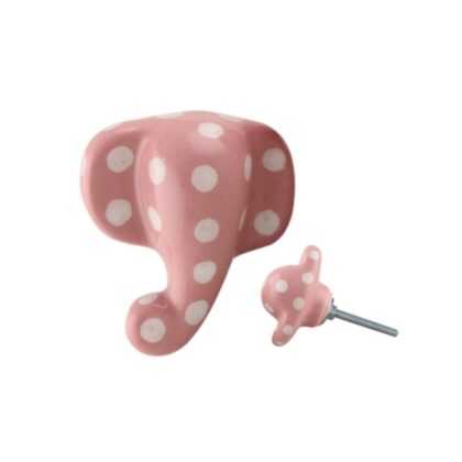 Pomello elefante in ceramica rosa con pois bianchi CFK-03