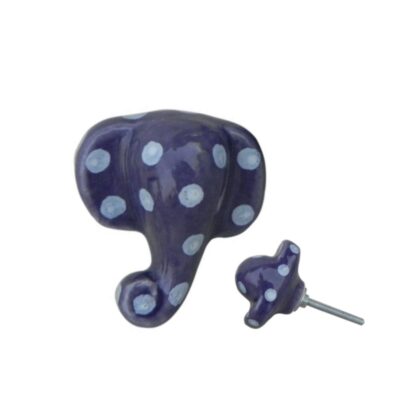Pomello elefante in ceramica viola con pois chiari CFK-04