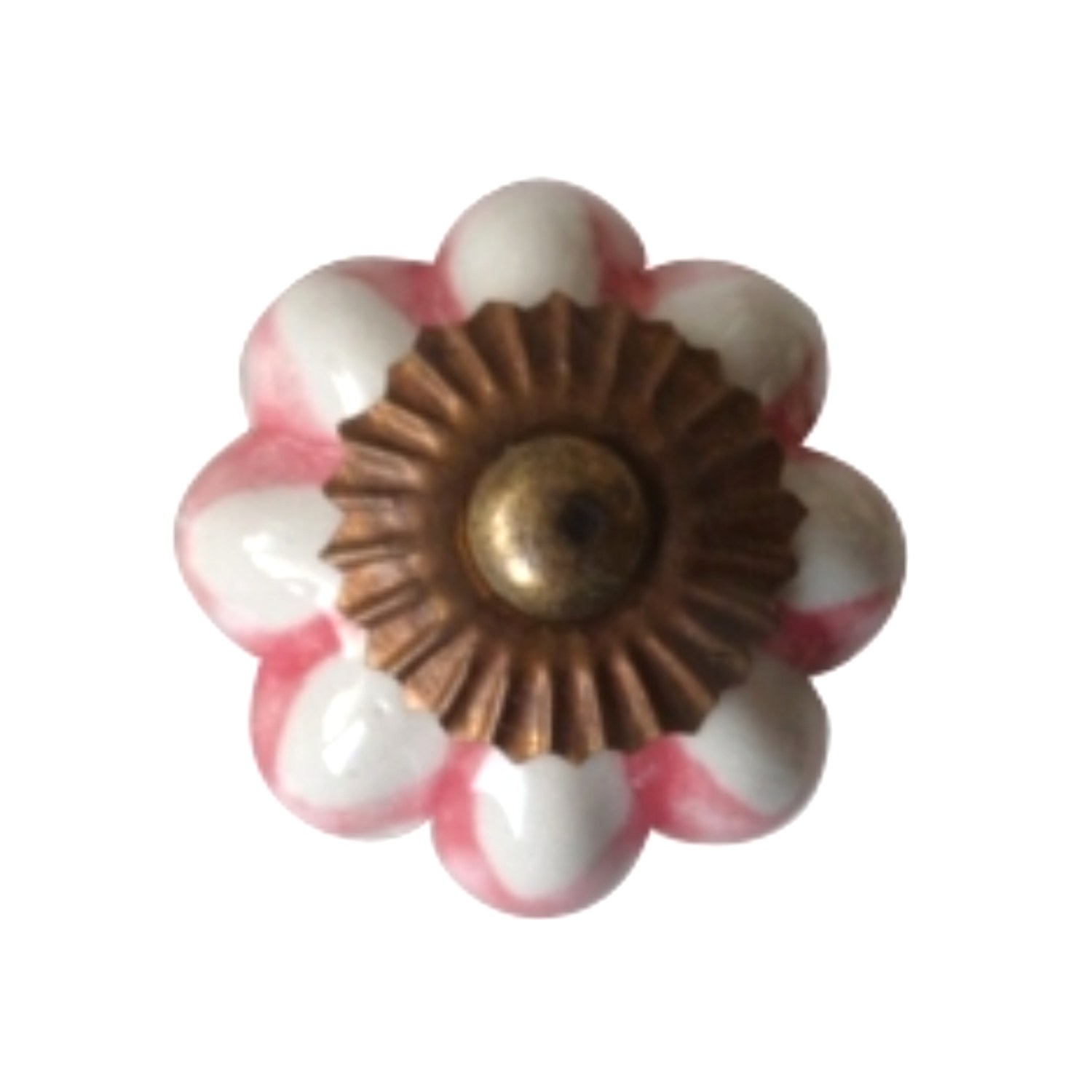 Pomello CK-341 a fiore in ceramica bianca e rosa con accessori con finitura anticata/bronzata