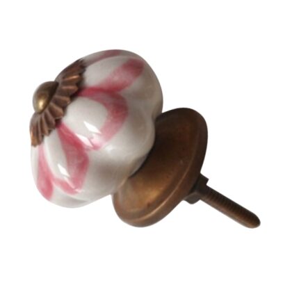 Pomello a fiore in ceramica bianca e rosa dipinta a mano CK-341