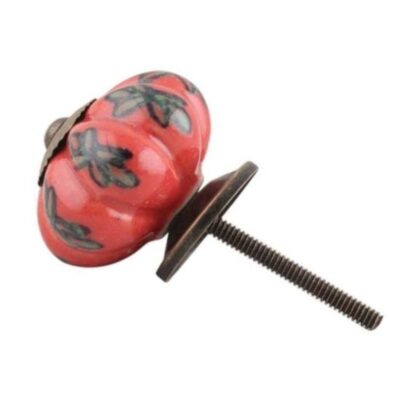 Pomello rosso corallo con motivo floreale in ceramica e accessori con finitura anticata/bronzata MCK-24
