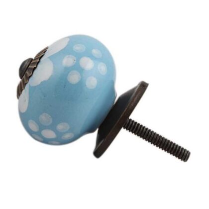 Pomello in ceramica azzurro con pois bianchi CK-575