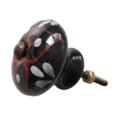 Pomello vintage in ceramica nera con decoro rosso e bianco CK-541