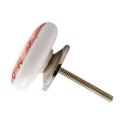 Pomello per mobili in ceramica a cuore con decoro rosa, giallo e rosso CHK-14